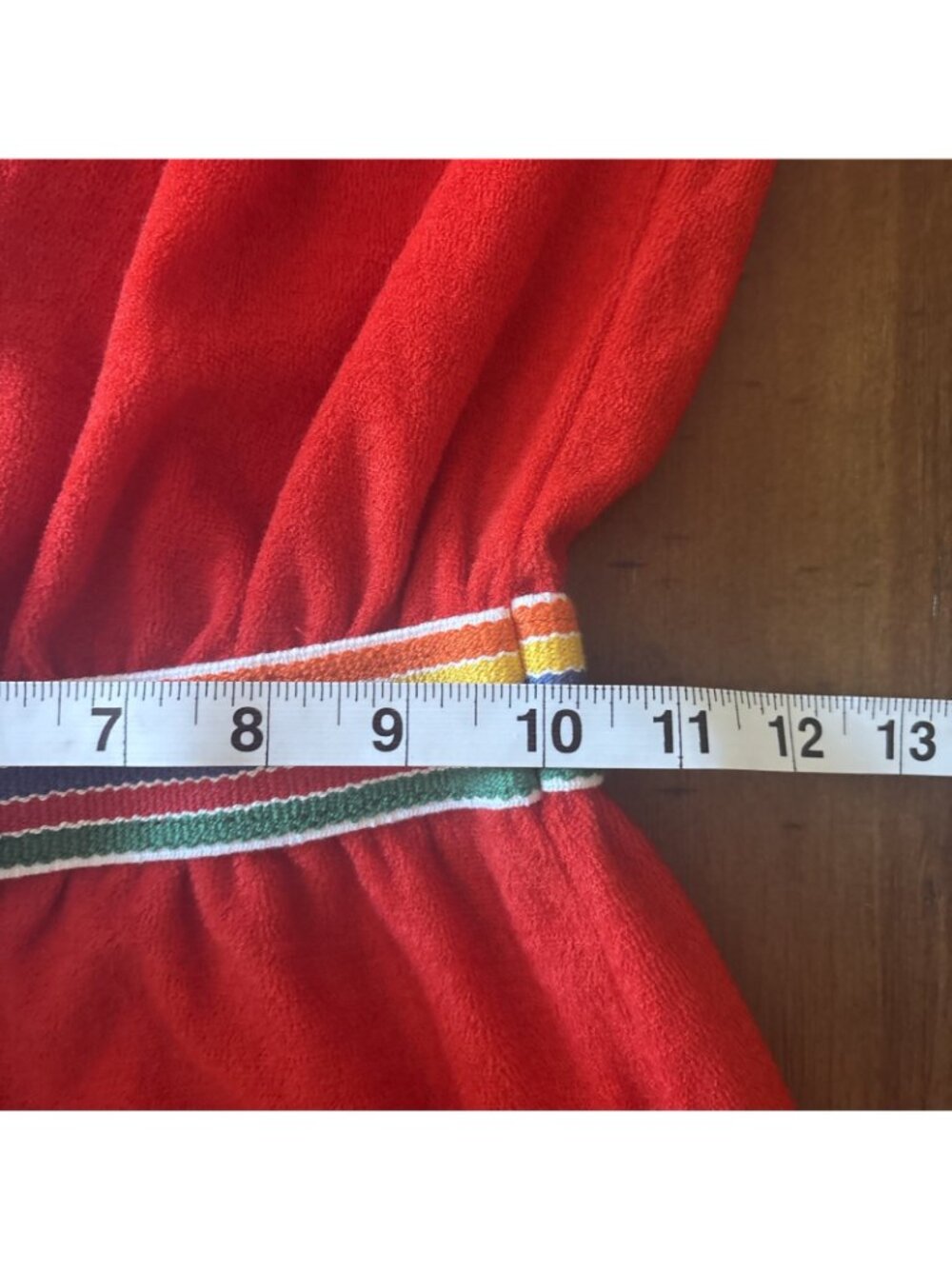 Vintage Red Terry cloth Dress Sundress Yellow Trim Size Large NOS 1970’s Runs Sm - Picture 5 of 8